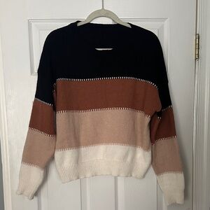 Striped Women's Sweater in Black, Brown, and Cream